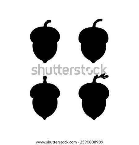 Set of acorn silhouette vector flat illustration design on white background.