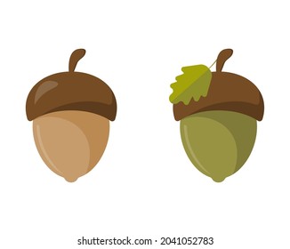 Set of acorns flat icon.Vector illustration isolated on white background.Eps 10.