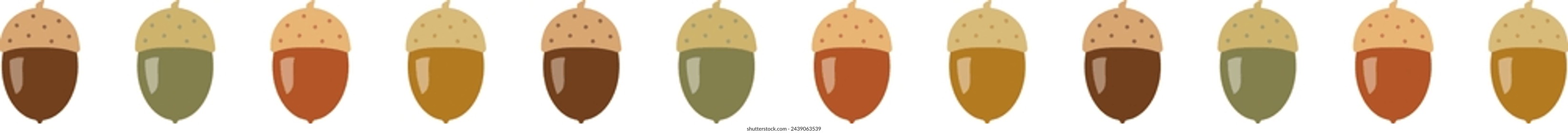 Set of acorns on a white background. Flat vector illustration.