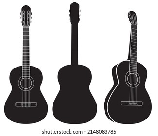 Set of Acoustic guitar isolated on white background. Vector illustration