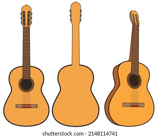 Set of Acoustic guitar isolated on white background. Vector illustration