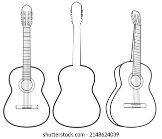 Set of Acoustic guitar isolated on white background. Vector illustration