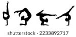 Set of acrobatic poses vector silhouettes of girls. Icons of woman in gymnastics handstands. Yoga and acrobatic illustration on white background, vector.