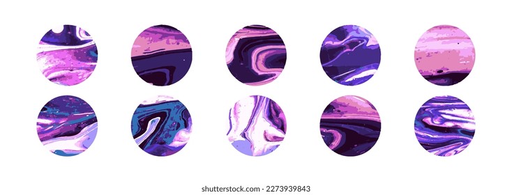 Set of acrylic paint brush. Samples of color circles isolated on white