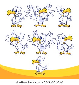 set action of cartoon white seagull 