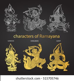 set action characters of Ramayana,thai tradition style vector