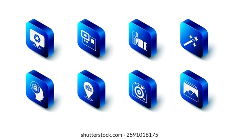 Set Action extreme camera, Photo, retouching, frame,  and Camera shutter icon. Vector