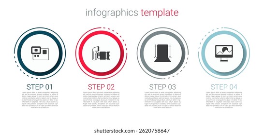 Set Action extreme camera, Photo, Empty photo studio and retouching. Business infographic template. Vector
