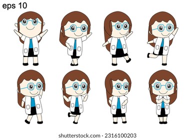 conjunto de acciones diseño de personajes de dibujos animados de doctores hembras