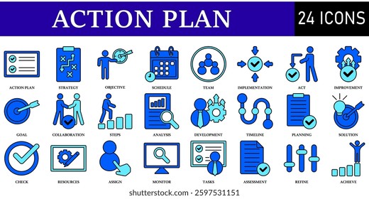 Set of Action Plan Icons or symbols Vector fully editable file.
