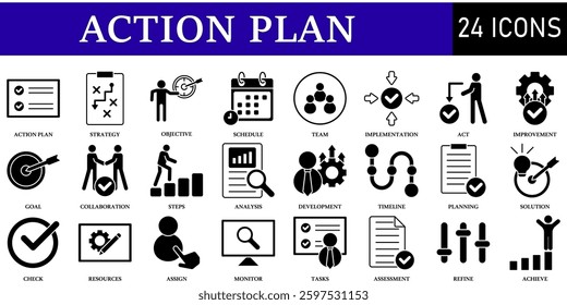 Set of Action Plan Icons or symbols Vector fully editable file.
