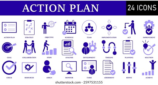 Set of Action Plan Icons or symbols Vector fully editable file.