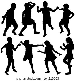 Set of active children silhouettes