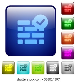 Set of active firewall color glass rounded square buttons