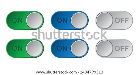 A set of active and inactive switch icons, a set of on and off switches, green, blue, and gray buttons, and a realistic design.
