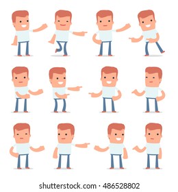 Set of Active and Positive Character Casual Boy making presentation poses for using in design, etc.
