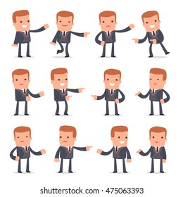 Set of Active and Positive Character Rich man making presentation poses for using in design, etc.