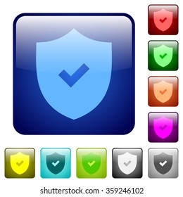 Set of active security color glass rounded square buttons