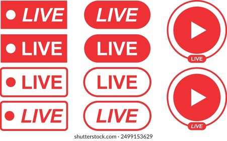 Set of active streaming icons. Red signals for live streaming, streaming, online video.