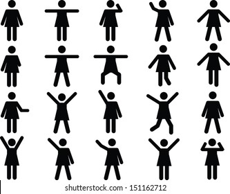 Set of active woman pictograms illustrated on white background