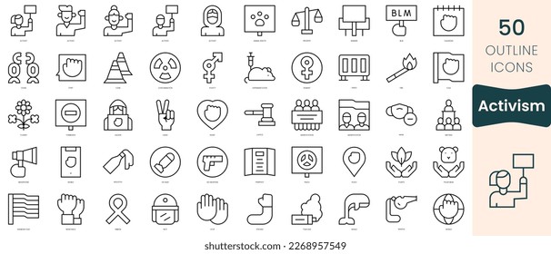 Juego de íconos del activismo. Iconos de estilo lineal delgado Empaquetar. Ilustración vectorial