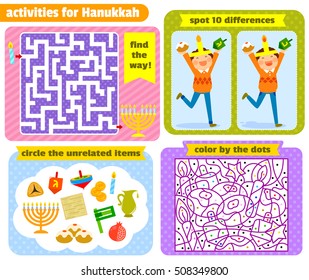 set of activities for children related to Hanukah