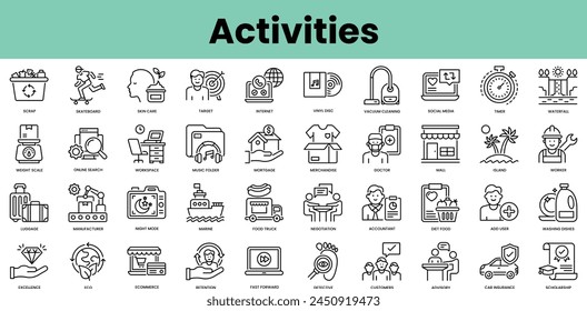 Set of activities icons. Linear style icon bundle. Vector Illustration