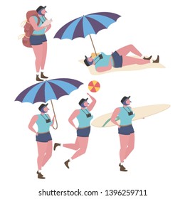 Set of activities travelers on the white background