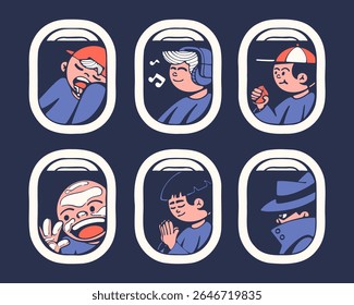 Set Of Activity At Airplane Window