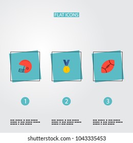 Set of activity icons flat style symbols with winner medal, rugby, helmet and other icons for your web mobile app logo design.