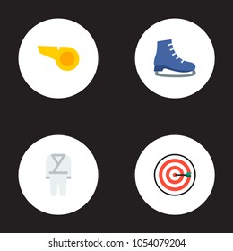 Set of activity icons flat style symbols with darts, kimono, skates and other icons for your web mobile app logo design.