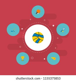 Set of activity icons flat style symbols with ball, champion cup, whistle and other icons for your web mobile app logo design.
