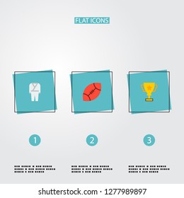 Set of activity icons flat style symbols with kimono, champion cup, rugby and other icons for your web mobile app logo design.