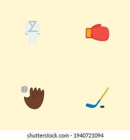 Set of activity icons flat style symbols with hockey stick, baseball, kimono and other icons for your web mobile app logo design.