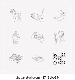 Set of activity icons line style symbols with labyrinth game, game ghost, golf and other icons for your web mobile app logo design.