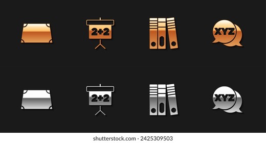 Set Acute trapezoid shape, Chalkboard, Office folders and XYZ Coordinate system icon. Vector