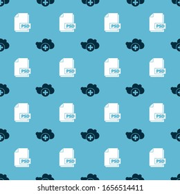 Set Add cloud and PSD file document on seamless pattern. Vector