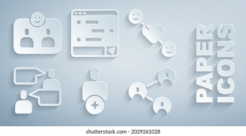 Ajuste Añadir a un amigo, relación romántica, dos hombres sentados hablando, BFF o mejores amigos para siempre, Mensajes de chat portátil e icono de Amigos. Vector