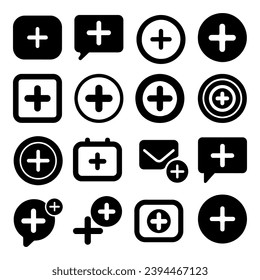 Conjunto de iconos de adición. Diseño de vector pictograma.