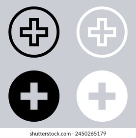 Set of Add icon. Plus icon sign symbol in trendy flat style. Medical cross vector icon illustration isolated on gray background