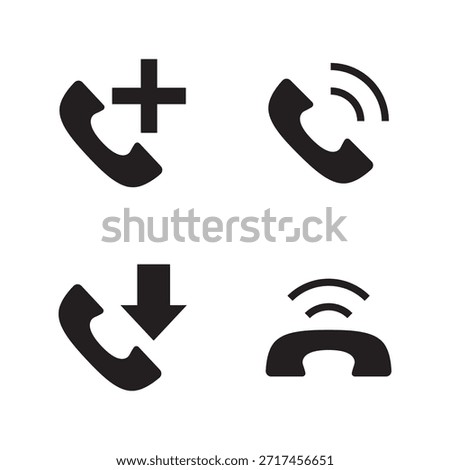 Set of add incoming and ringing phone call solid icons.