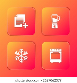 Set Add new file, Blender, Snowflake and Oven icon. Vector