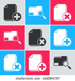 Set Add new file, Search concept with folder and Delete file document icon. Vector