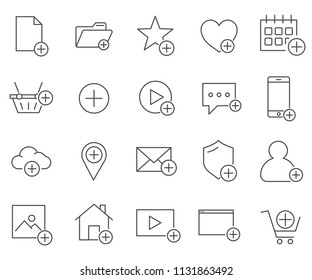 Set of add Related Vector Line Icons. Includes such icons as append, increase, gain, content and more.