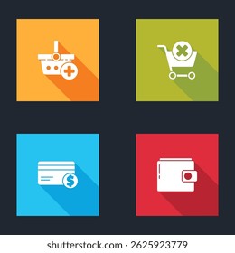 Set Add to Shopping basket, Remove shopping cart, Credit card and dollar and Wallet icon. Vector