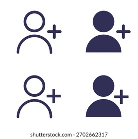Set of Add user icon on white background.
