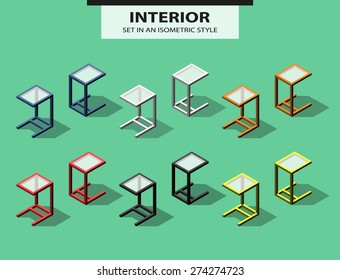 Set of added tables in isometric style. Vector