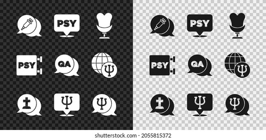 Set Addiction to the drug, Psychology, Psi, Armchair, Graves funeral sorrow,  and Question and Answer icon. Vector