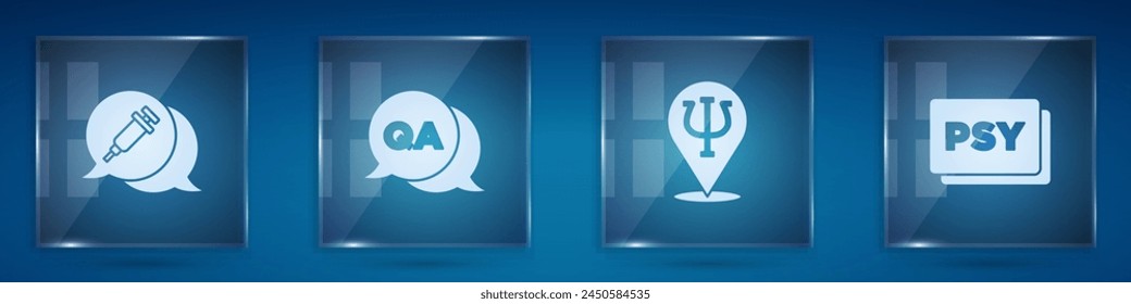 Adicción a la droga, Preguntas y Respuestas, Psicología, Psi y . Paneles de vidrio cuadrado. Vector