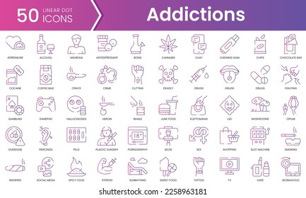 Set of addictions icons. Gradient style icon bundle. Vector Illustration